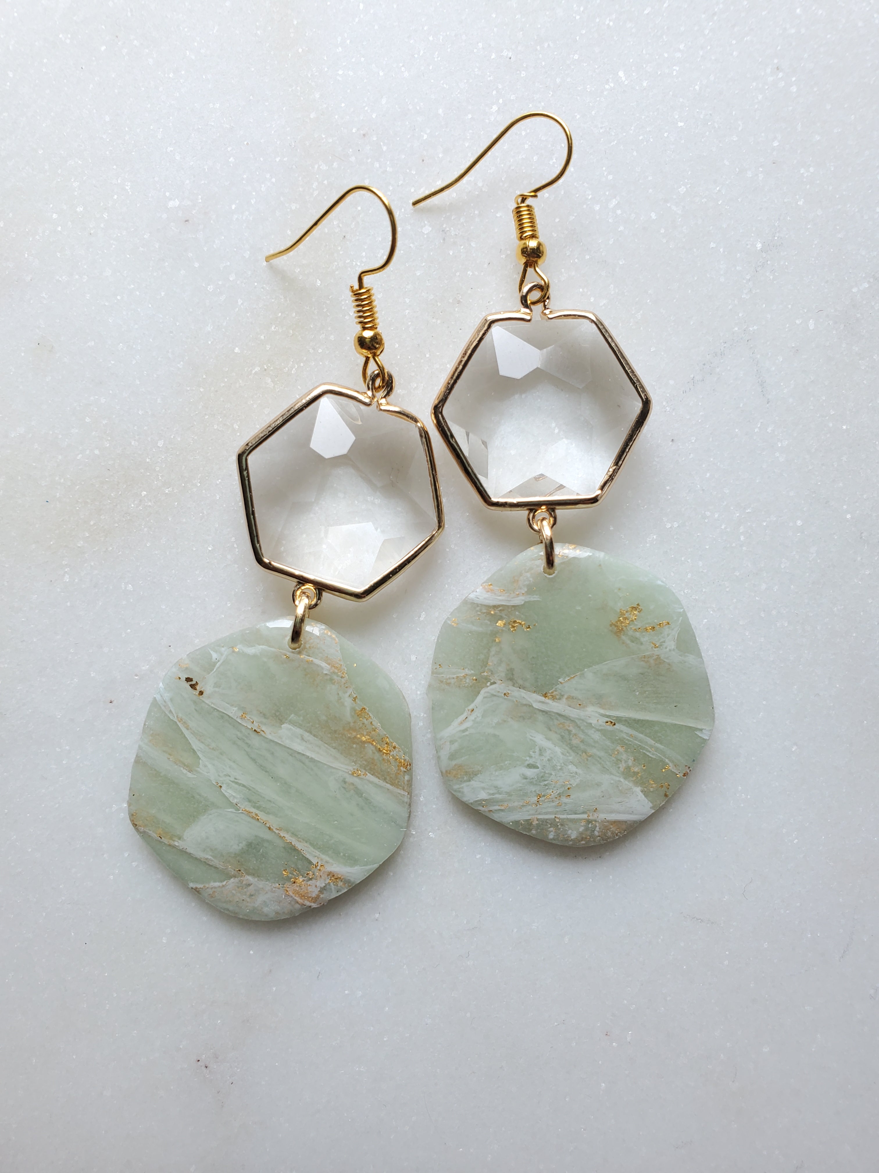 14K Gold Filled Jade Inspired Glass Statement Earrings