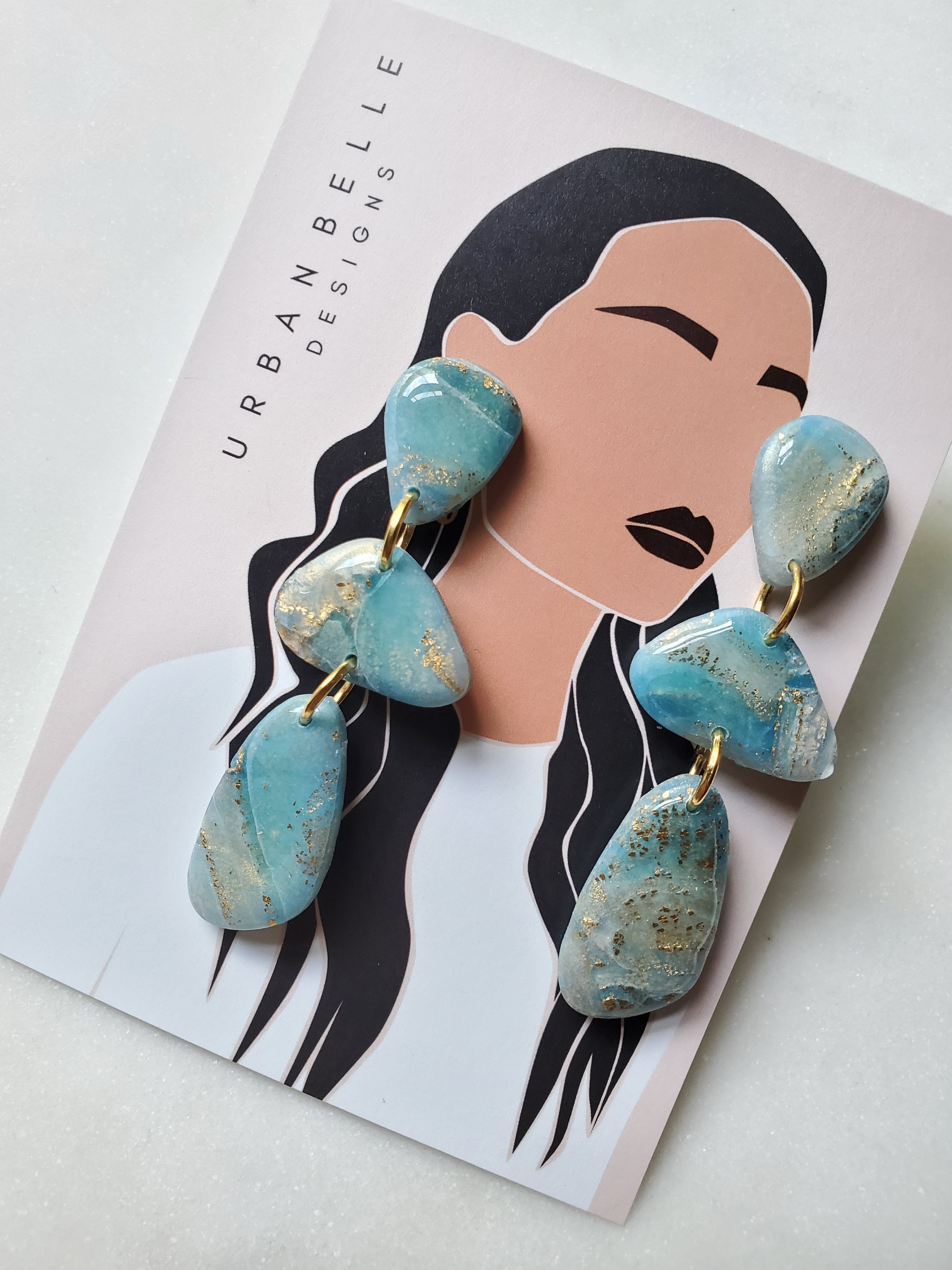 Agate Inspired Pebble Statement Earrings - Ocean Blue