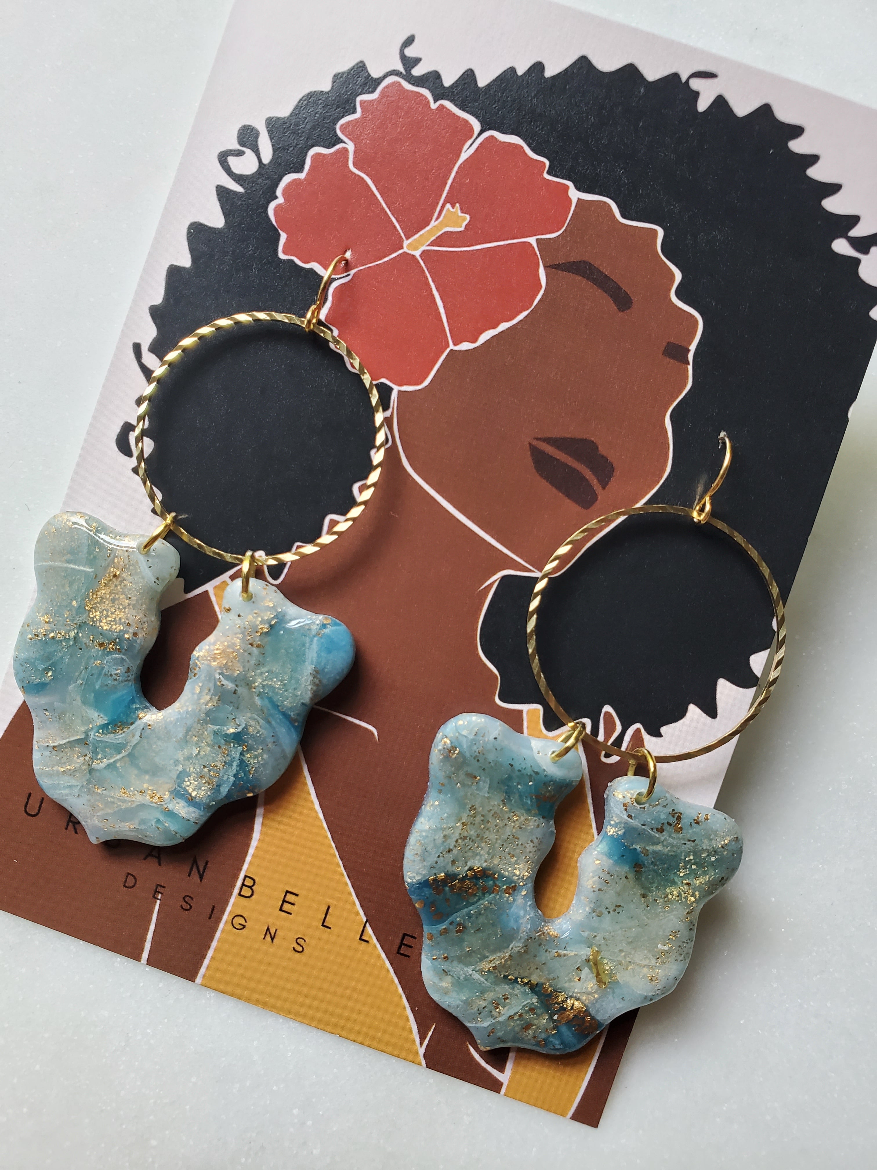 Agate Inspired Scalloped Ring Statement Earrings