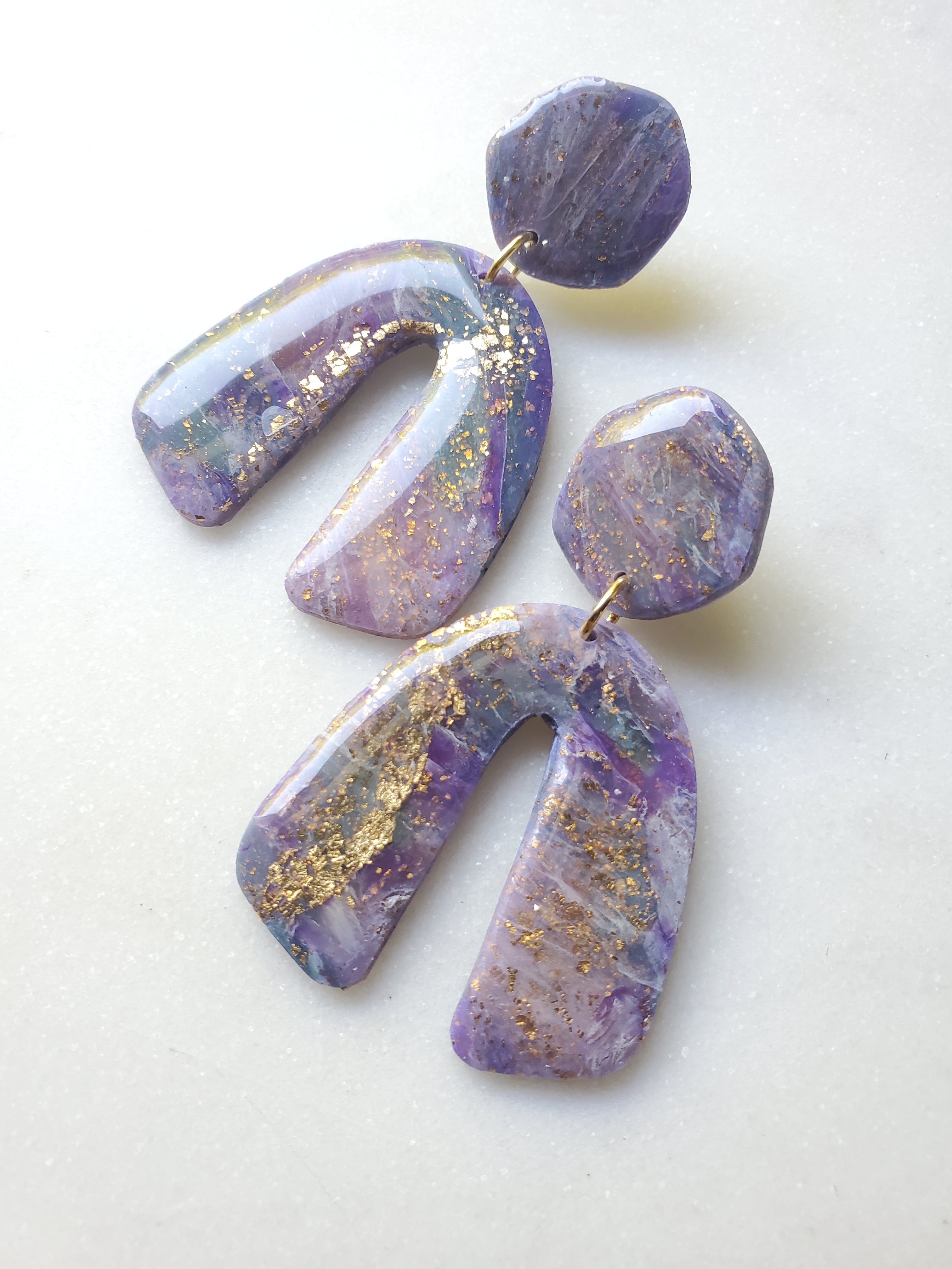 Agate Inspired Statement Earrings - Aqua/Violet Arch