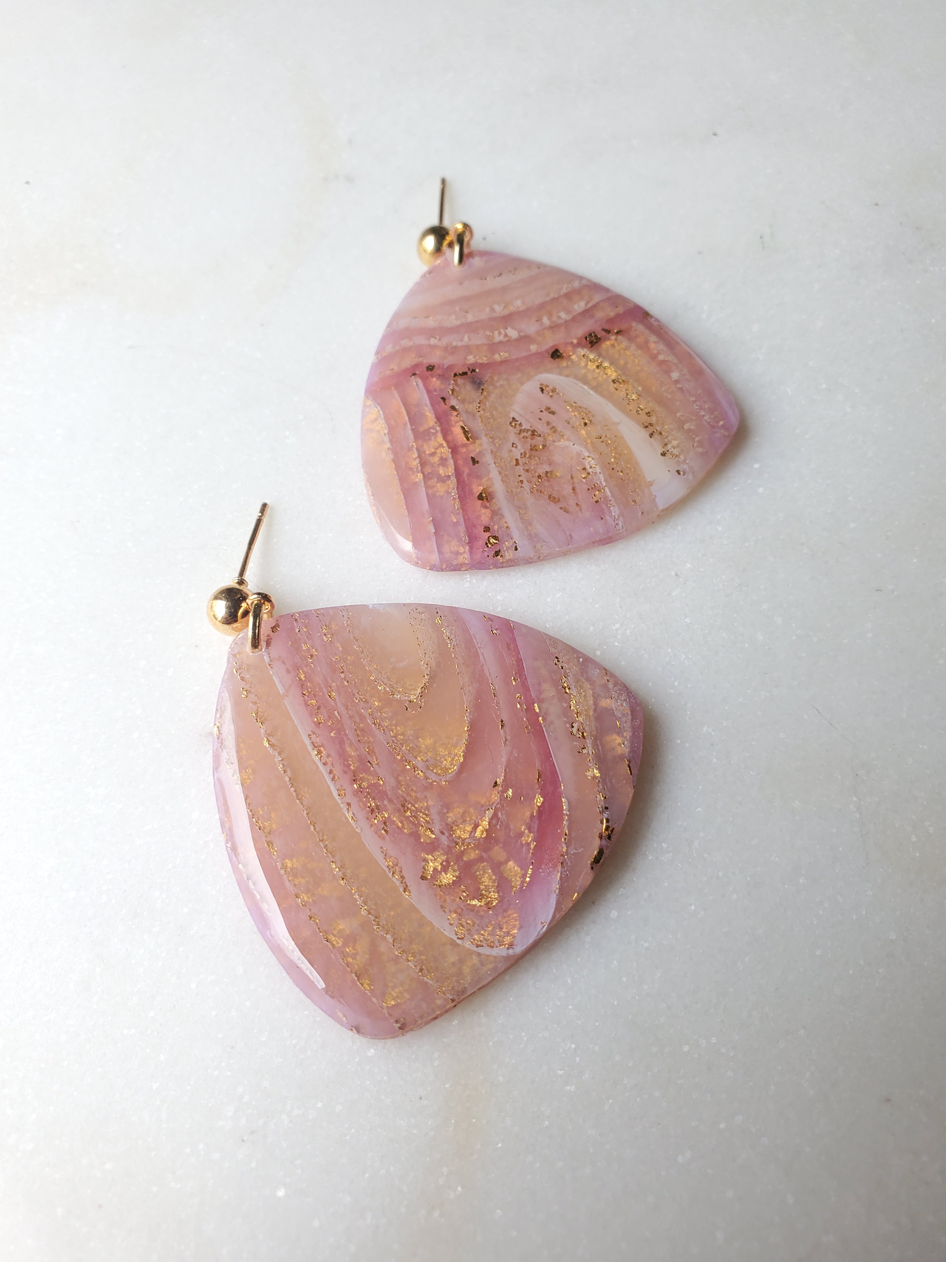 Agate Inspired Statement Earrings - Blush Triangles